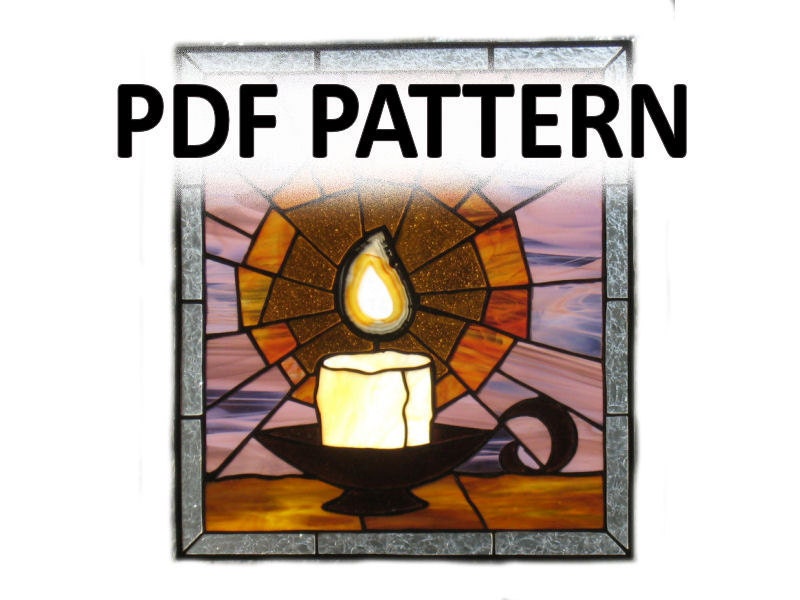 PDF Pattern for Stained Glass Panel - Candle and Flame FleetingStillness Original Design