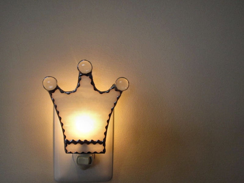 Crown Stained Glass Night Light Snow White Princess Nightlight Handmade OOAK