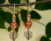 Lampwork Beads Earrings, Long Dangling  Earrings, Handmade  Earrings, Red Orange Glass Beads Earrings with Goldfilled Hook, Holiday Gift