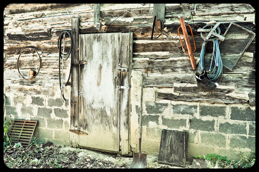 Rustic farm Photography theme old barn stone wooden bees keeper shabby chic blue orange barn The honey house 8x10 fine art