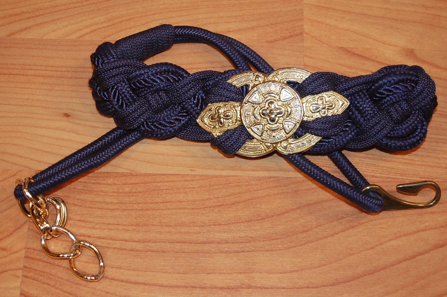 Reserved- Vintage Navy Blue Braided Belt with Medallion