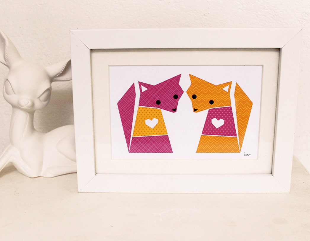 Mini Print - Fox Pair (pink)