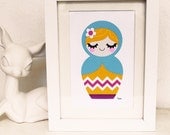 Mini Print - Matryoshka (blue scarf)