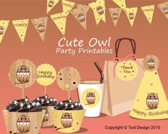 SALE OWL Birthday Party Printables - Cute Owl, Autumn theme Il_170x135