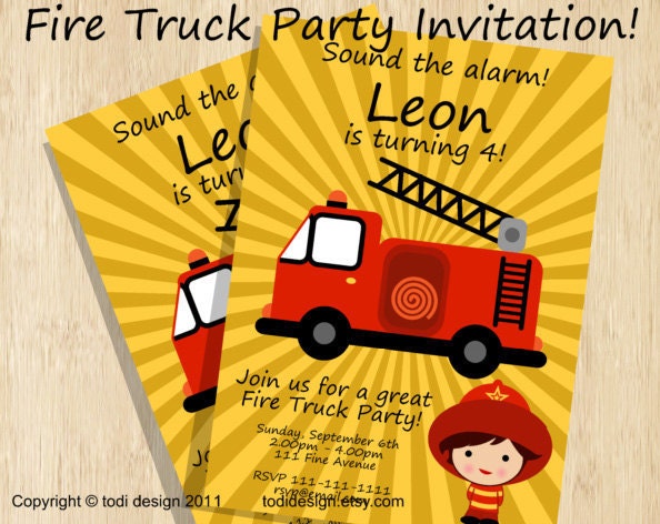 Birthday party invitations - Fire Truck Birthday Invitation - Printable digital file Il_170x135
