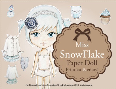Miss Snowflake-INSTANT DOWNLOAD Printable Paper Doll&envelope Il_570xn