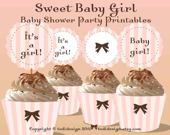 Baby Shower Party Printables - INSTANT DOWNLOAD Sweet Girl Cupcake Toppers and Wrappers Il_570xn
