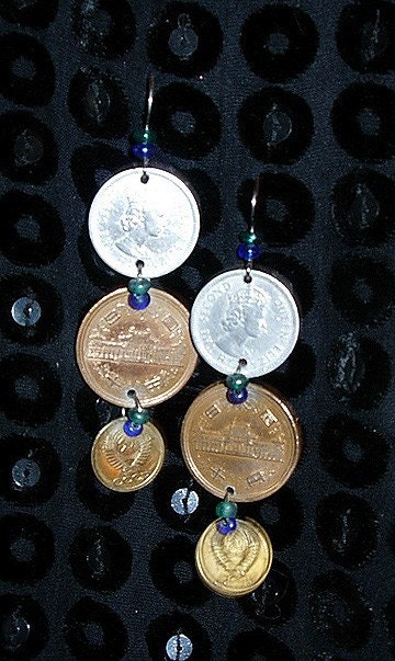 Beautiful three coin dangle earrings