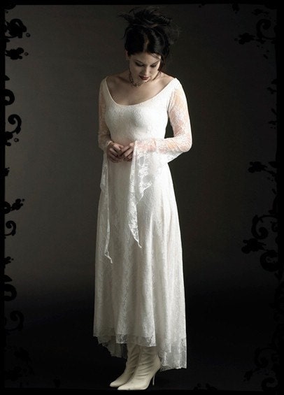 Laurier Fairy Wedding Gown in Lace - Custom Elegant Gothic Clothing and Dark Romantic Couture