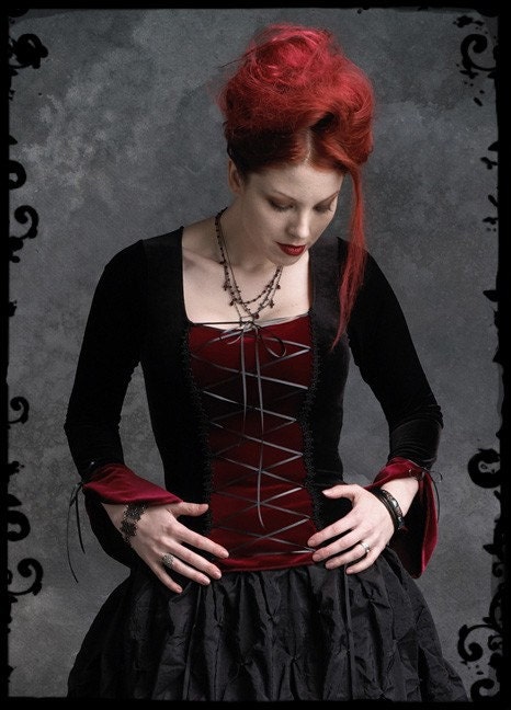 Camellia Lace Up Velvet Fairy Top / Shirt - Custom Elegant Gothic Clothing and Dark Romantic Couture - rosemortem
