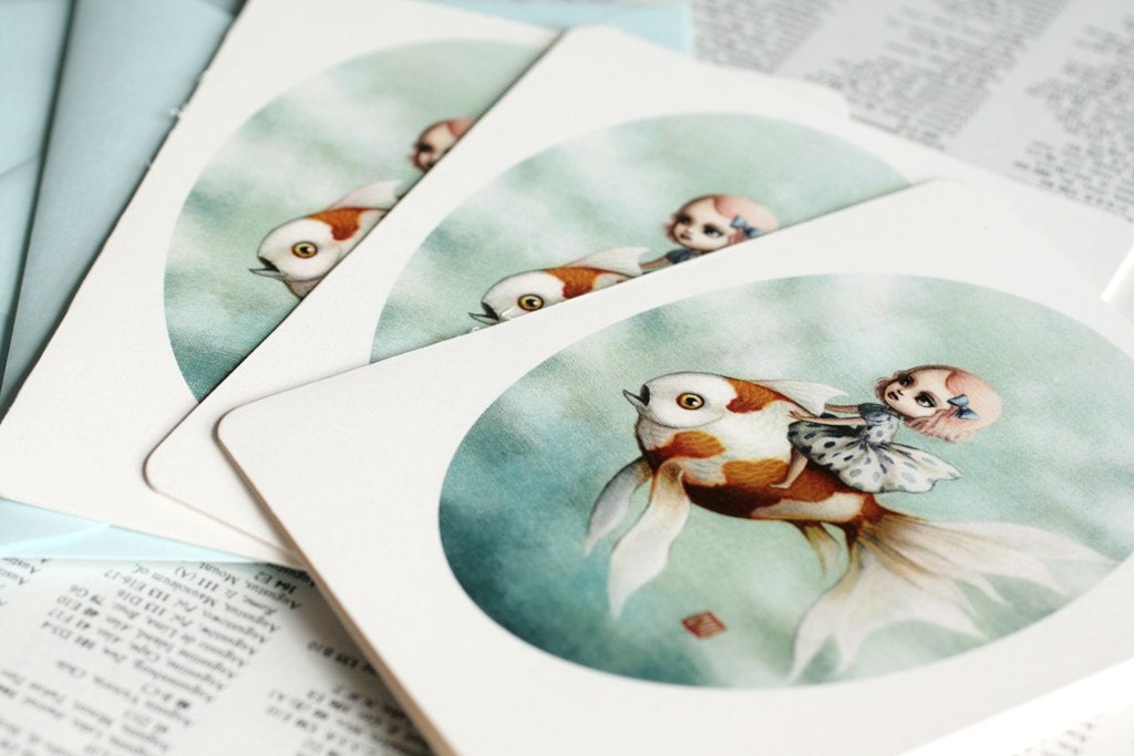 Abbi and the Goldfish -3 blank notecards- by Mab Graves