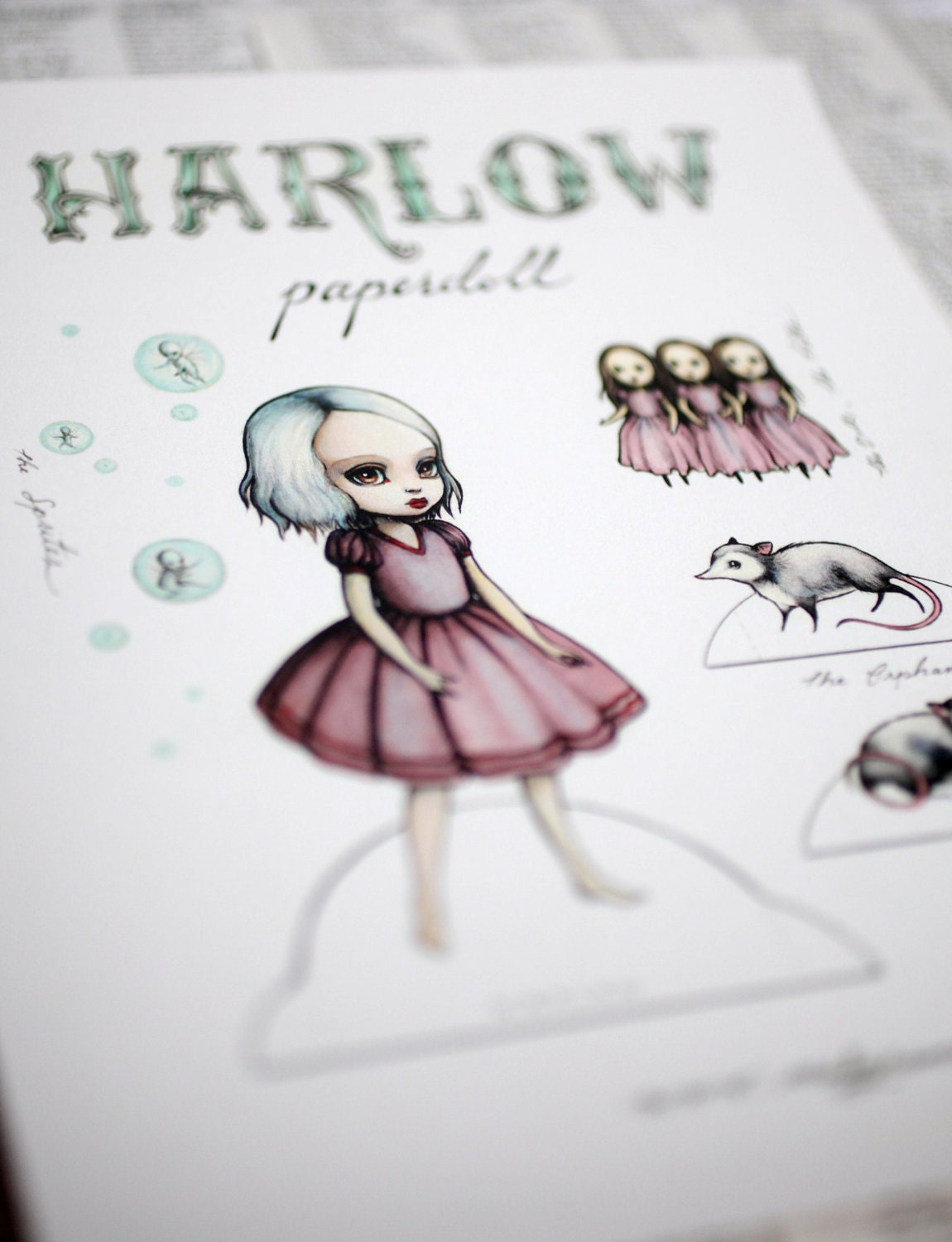 Harlow paper doll - Full Color signed paper art doll - by Mab Graves
