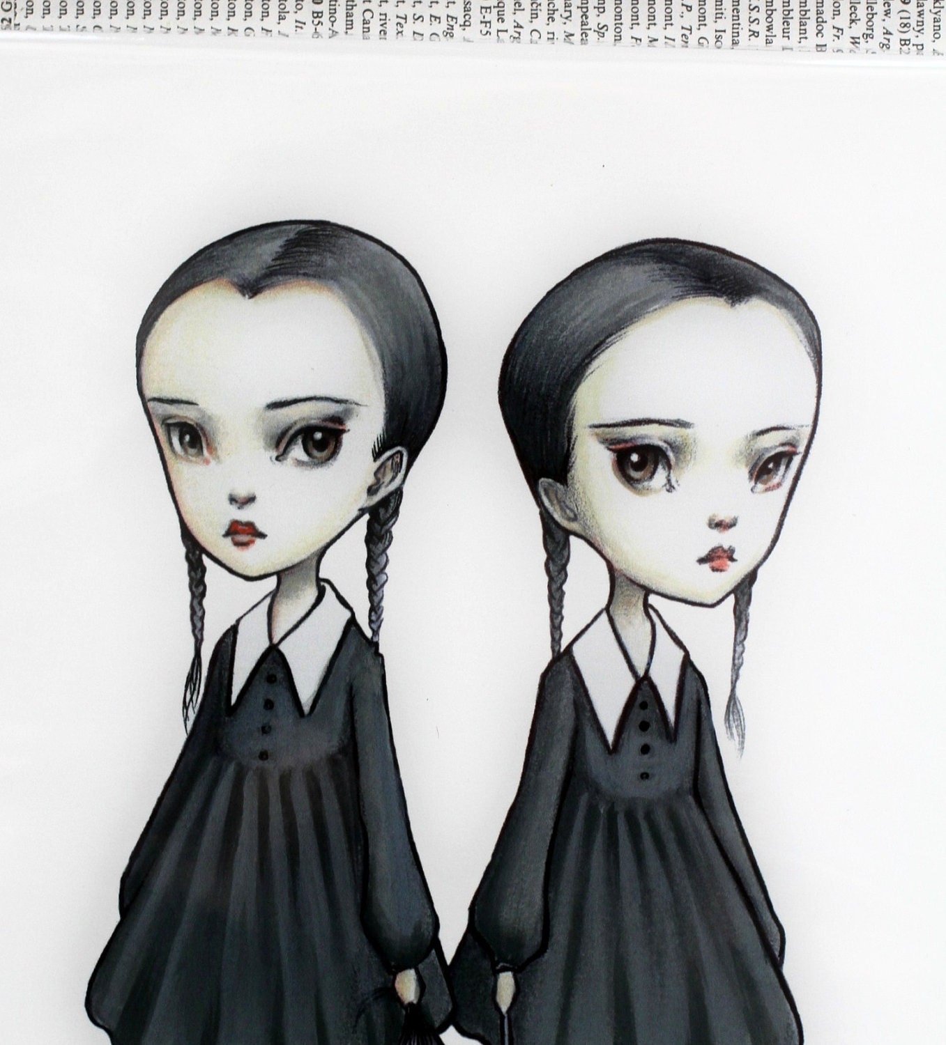 Tuesday and Wednesday Addams - The Addams Twins -  8x10 Limited Edition Signed Art Print - by Mab Graves-unframed