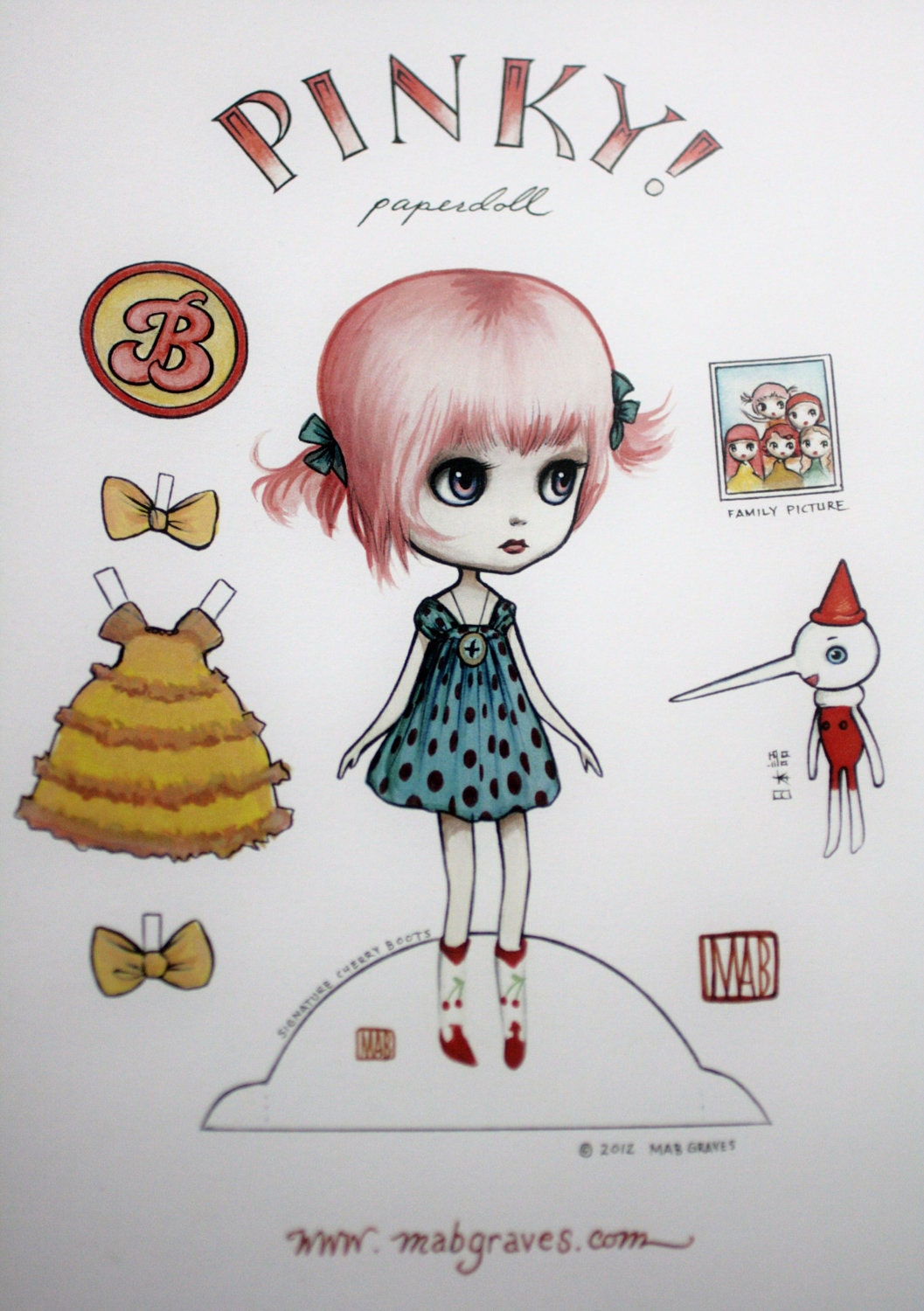 Pinky Paperdoll - Full Color Blythe paper art doll - by Mab Graves