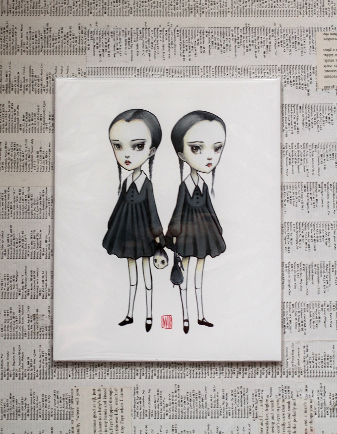 Tuesday and Wednesday Addams - The Addams Twins -  8x10 Limited Edition Signed Art Print - by Mab Graves-unframed