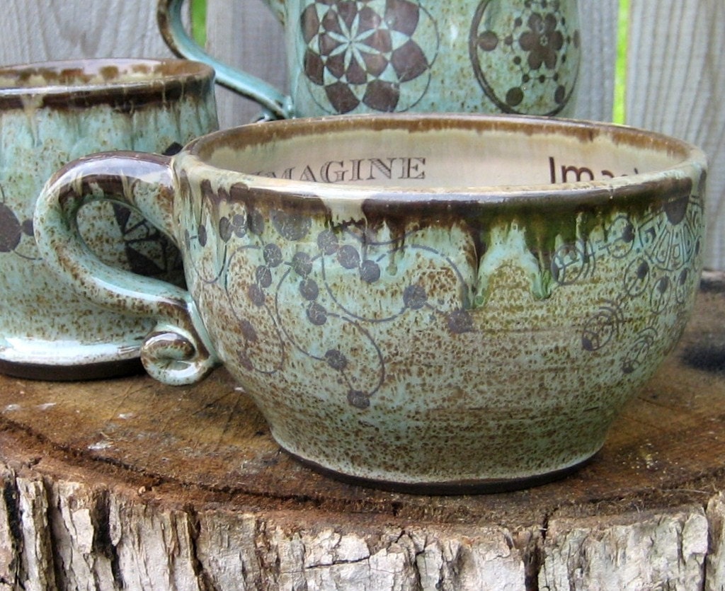 Personalized Latte Mug - Made To Order Pottery - Crop Circle Latte or Soup Mug in Robin's Egg glazes