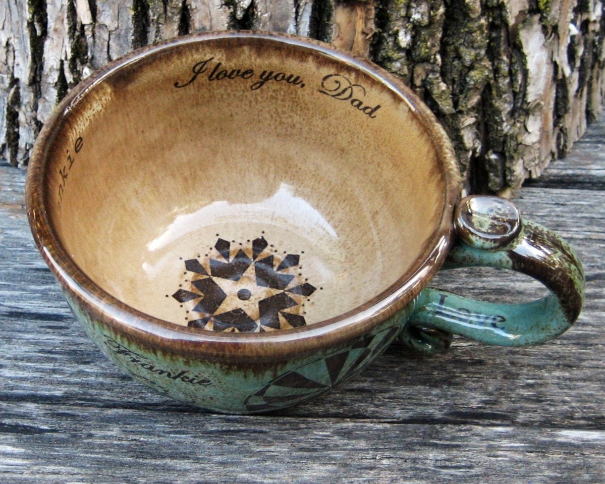 Personalized Latte Mug - Made To Order Pottery - Crop Circle Latte or Soup Mug in Robin's Egg glazes