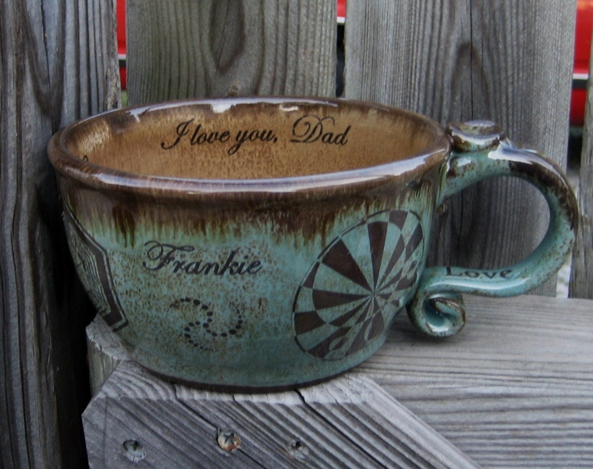 Just For Him - OOAK Handmade Personalized Crop Circle Soup Mug, Rustic, Earthy, Manly - Husband, Boyfriend, Father, Dad