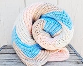 Vintage Pastel Pink, Blue, Brown and Cream Crocheted Afghan