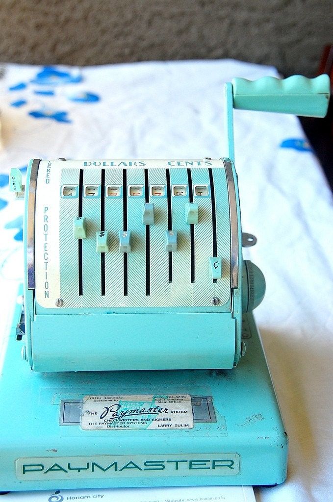 Classic 50s Vintage Paymaster Check Stamper in Mint Green