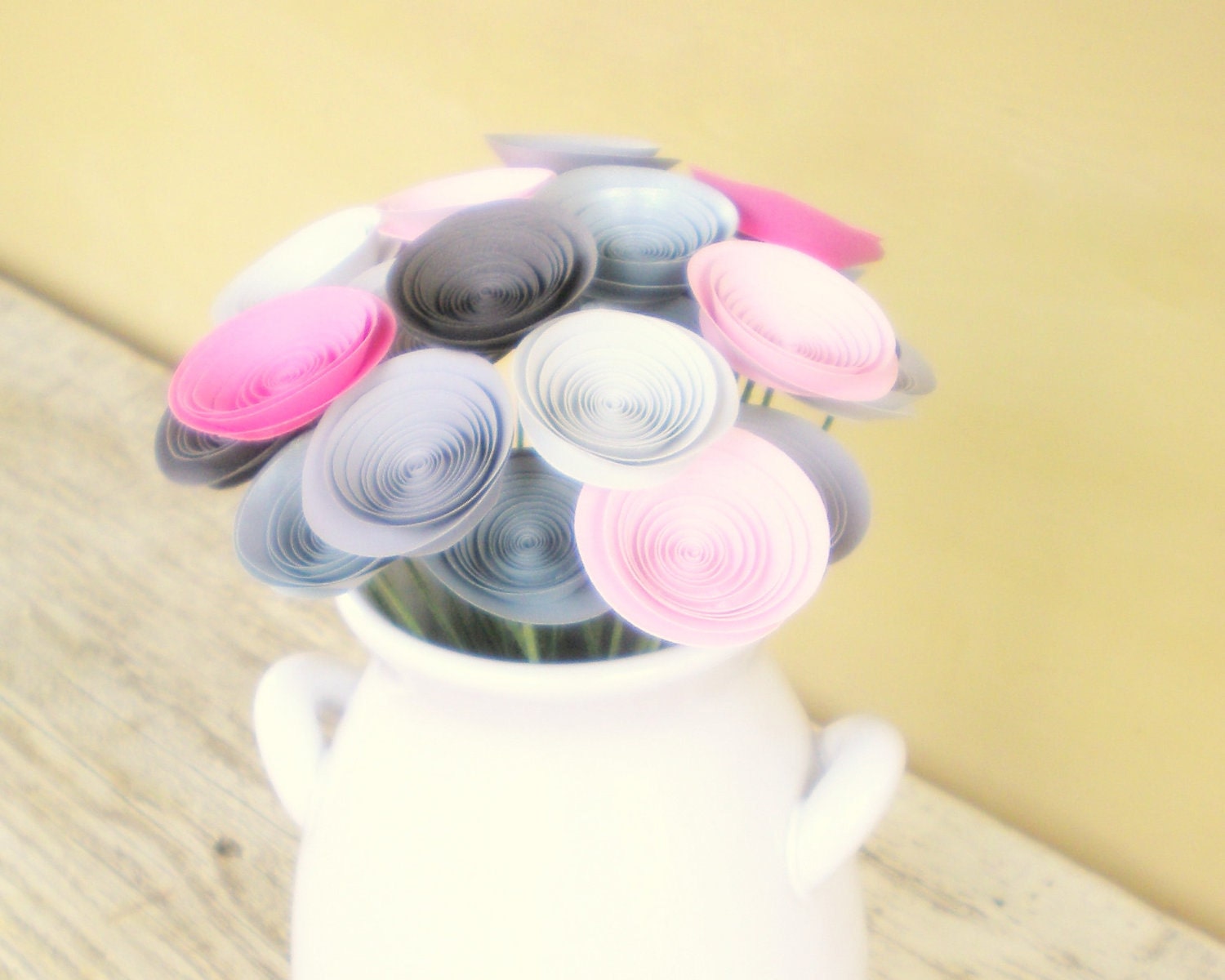 24 Mini Pink and Grey Paper Flowers, Modern Baby Shower Centerpiece, Pink and Grey Nursery Decor
