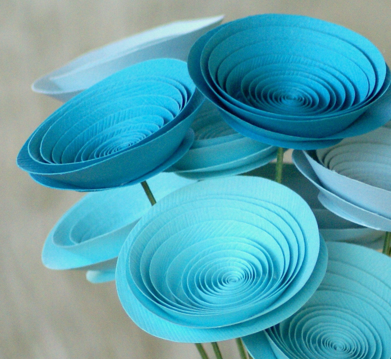 12 Aqua, Turquoise, and Seasalt Paper Flowers, Teal Centerpiece, Ocean Inspired Bouquet