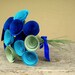 18 Peacock Inspired Paper Flowers in Royal Blue, Turquoise and Sage, Paper Bouquet in Peacock Colors