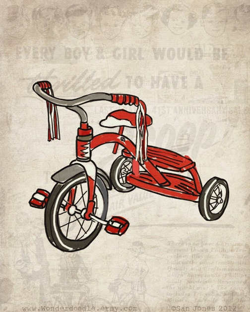 Print - Tricycle Illustration quirky doodle