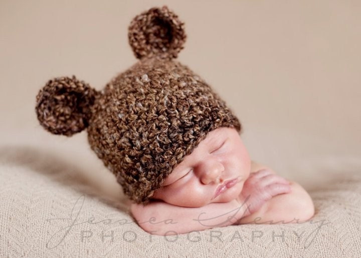 Teddy Bear Beanie Hat - Baby Bear Beanie - Extra Soft - Made to Order - Newborn and 0-3 Month Sizes Only for this Listing