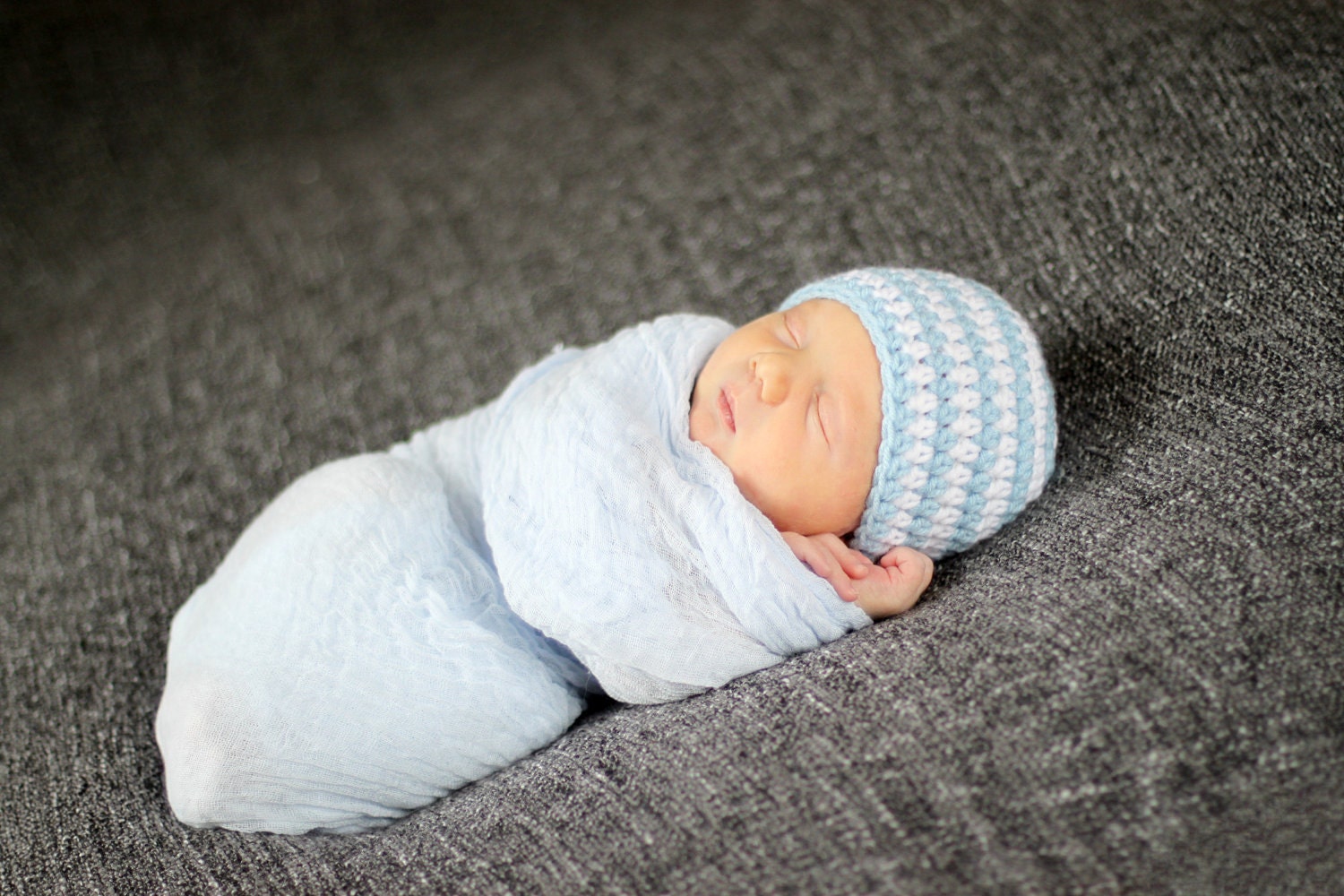 Perfect Baby Boy Beanie - Newborn - Blue and White Stripes - Made to Order
