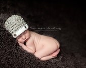 Baby Boy Beanie Hat - Double Button Texture Beanie - Gray Tweed/White Fur - Newborn and 0-3 Month Sizes ONLY for this listing -Made to Order