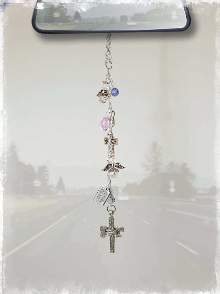 Car  cross Charm View car Rear  Bible Accessories Cross Angels Car  Mirror Dove charms