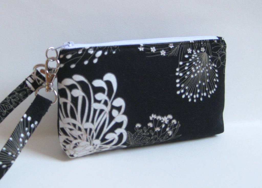 Reserved Listing for Frances - Wristlet in Black, White and Gold Mums Garden