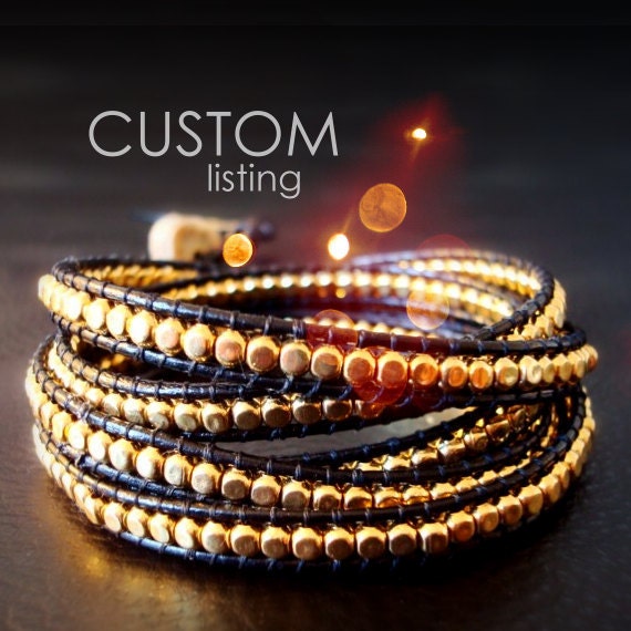 Custom listing for mtpham2, Classic dark brown leather and combination silver and gold beaded 5-wrap
