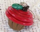 Ripe Red Apple Cupcake Necklace / Pendant
