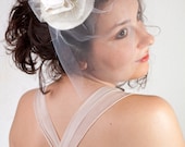 Fascinator Silk Bridal Hat, Wedding Ivory Headpiece with Ivory Veil, Handmake. Hand made