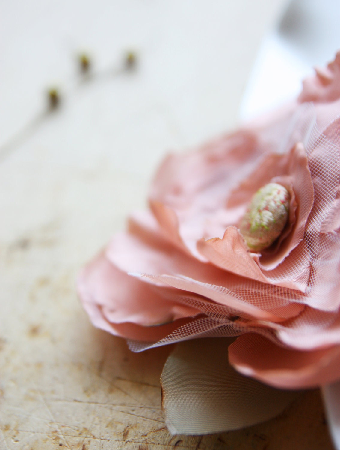 Peach and Ivory Flower Belt -Wedding Belt - Handmade Fabric Button, Bridal Sash, Bridal Belt, Prom