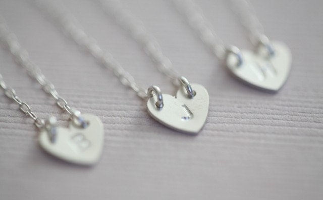 Personalized bridesmaid gift - 3 sterling silver tiny initial heart necklaces