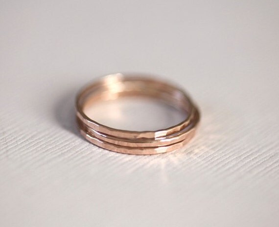 3 rose gold filled stackable skinny rings - hammered rings, everyday rings