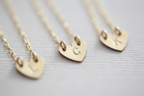 Personalized bridesmaids gift - 3 gold filled tiny initial heart necklaces