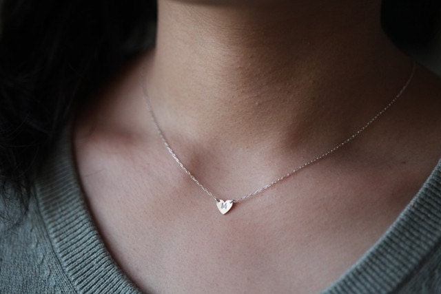 Personalized initial necklace - sterling silver monogram heart necklace for dainty necklace