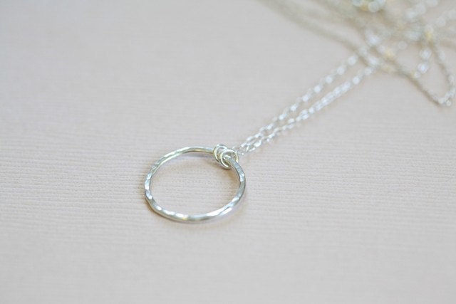 Eternity circle necklace - sterling silver organic hammered necklace for bridesmaid gift