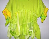 Chartruese lime Funky Upcycled Hand Dyed Top Large XL SALE
