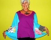 Purple and Blue oversized funky Upcycled Tunic fits up to 3x SALE