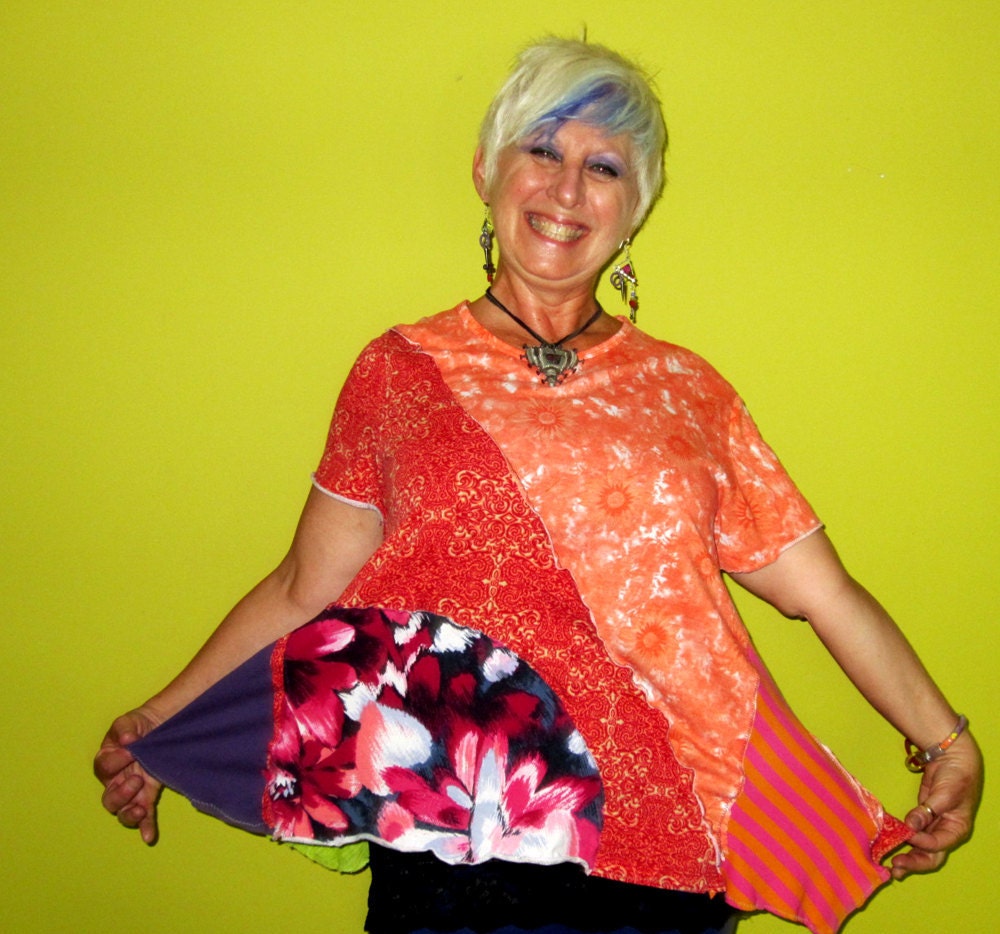 Funky upcycled Tangerine Cotton tunic