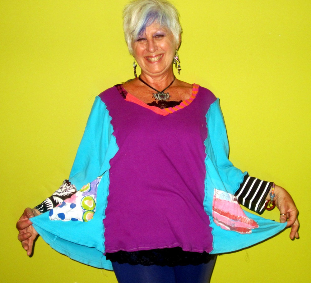 Purple and Blue oversized funky Upcycled Tunic fits up to 3x SALE