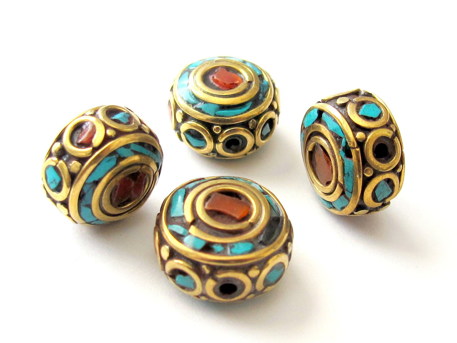 RESERVED LISTING Round brass disc Nepal beads - 30 beads and and bean shape brass beads - 22 beads