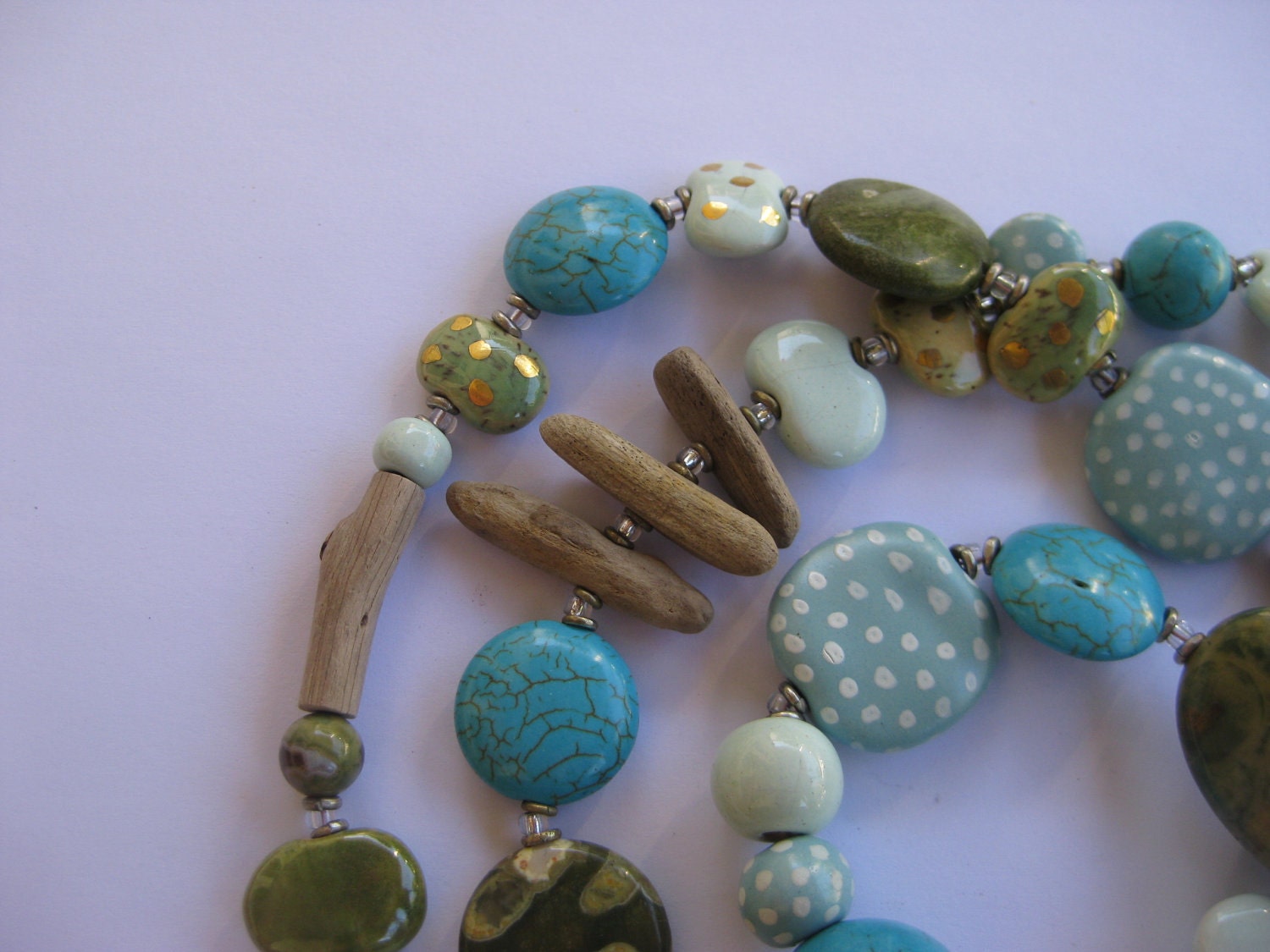 Beaded Necklace, Driftwood, Kazuri Beads, Semi Precious Stones