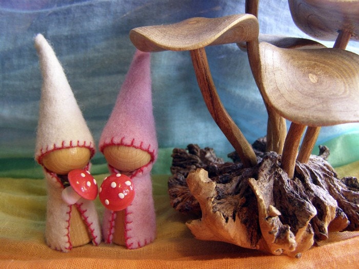 Waldorf Mushroom Gnome - Handmade in Australia - Felt and Wood Gnome.