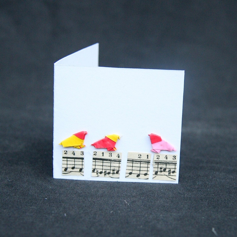 Origami Gift Cards Set of 3 - Musical Birds - Blank